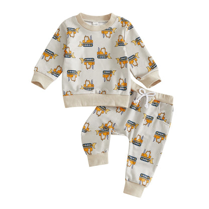 Baby Boy Excavator Print Outfit – Fall – Construction Pullover & Pants Set