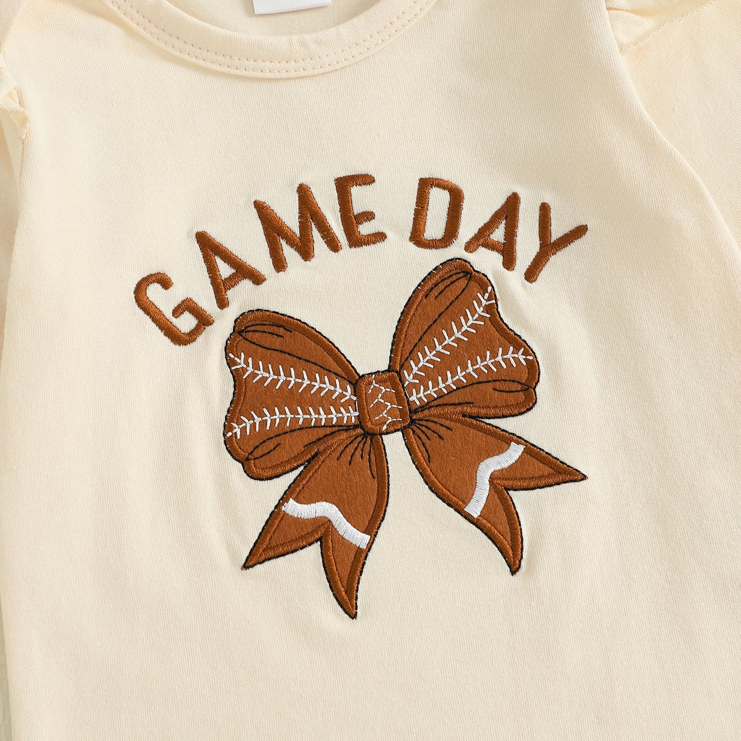 Baby Girl Football Print Romper & Flare Pants – Fall – Toddler Outfit Set