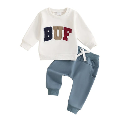 Toddler Baby Boy Football Clothes Set Long Sleeve Rugby Cheese Print Sweatshirt Casual Drawstring Pocket Long Pants
