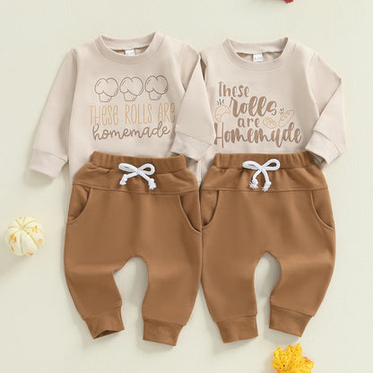 Baby & Toddler Thanksgiving Outfit – Fall – Long Sleeve Top & Elastic Pants 2‑Piece Set