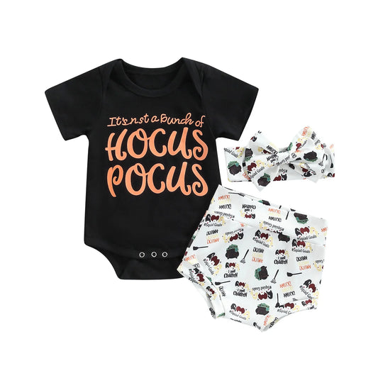 Baby Girl Hocus Pocus Halloween Short Set With Bow