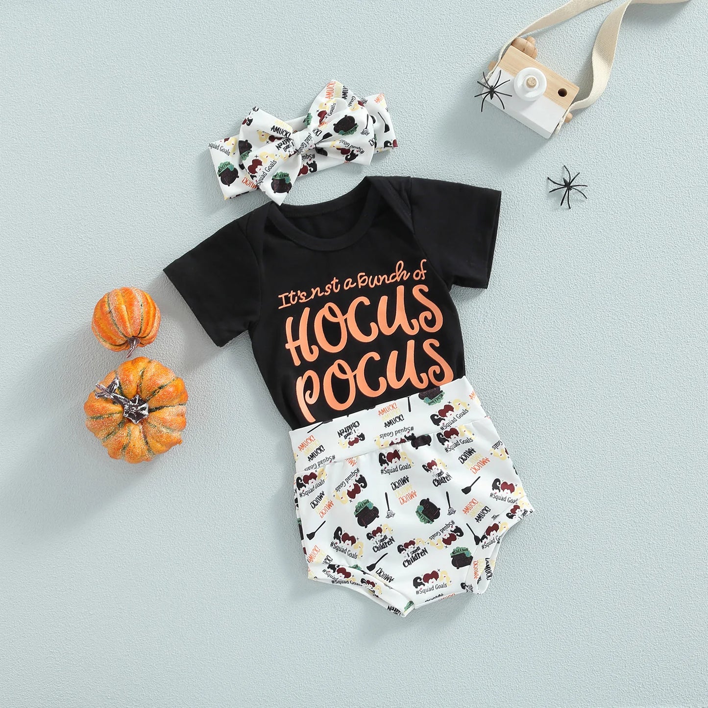 Baby Girl Hocus Pocus Halloween Short Set With Bow