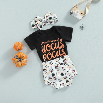 Baby Girl Hocus Pocus Halloween Short Set With Bow