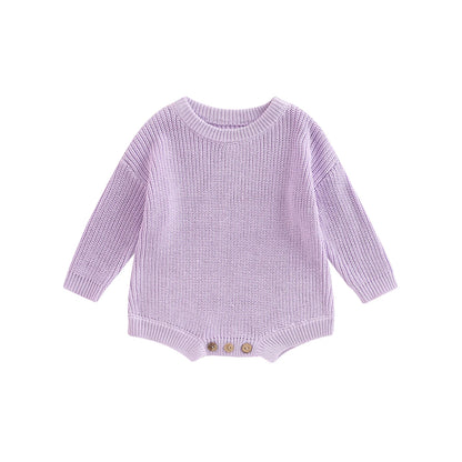 Gender Neutral Baby Toddler Knit Round Neck Long Sleeve Bodysuit