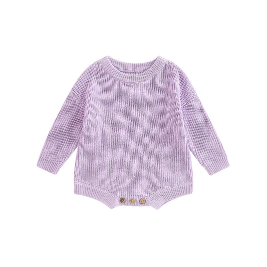 Gender Neutral Baby Toddler Knit Round Neck Long Sleeve Bodysuit