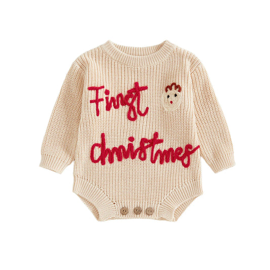 Baby My First Christmas Knit Romper – Winter – Warm Sweater Bodysuit