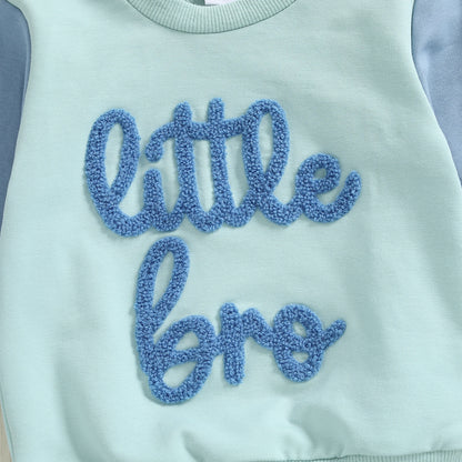 Baby Boy Little Bro Outfit – Fall/Spring – Letter Embroidery Pullover & Solid Pants Set