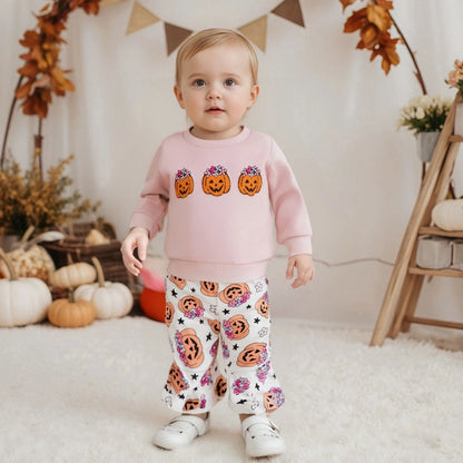 Baby Girl Pumpkin Sweatshirt & Flare Pants – Halloween/Fall – Toddler Outfit Set