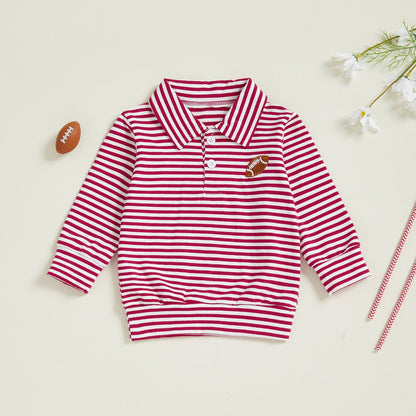 Toddler Boy Football Stripe Sweatshirt – Fall – Long Sleeve Lapel Top