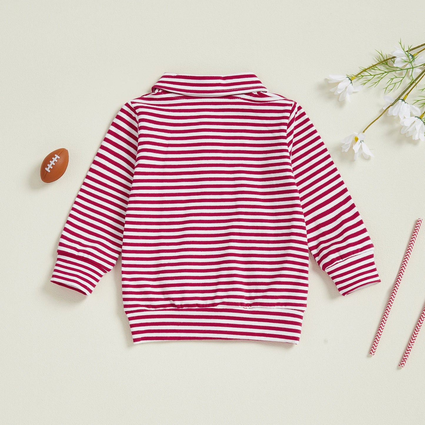 Toddler Boy Football Stripe Sweatshirt – Fall – Long Sleeve Lapel Top