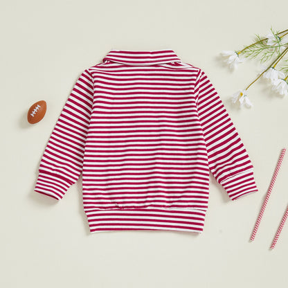 Toddler Boy Football Stripe Sweatshirt – Fall – Long Sleeve Lapel Top