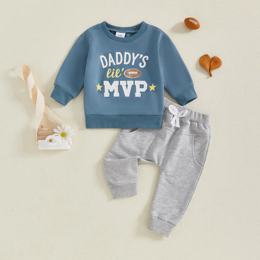 Baby Boy Football 2‑Piece Fall Outfit – Daddy’s Lil MVP