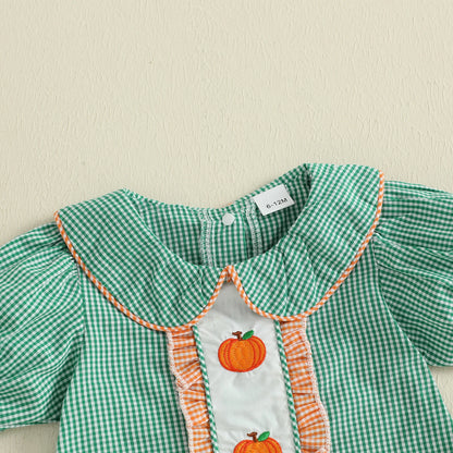Baby Girl Pumpkin Plaid Dress – Autumn/Fall – Toddler Halloween Outfit