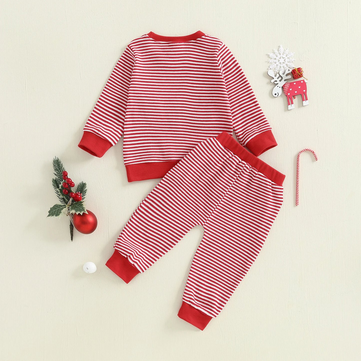 Baby Boy Christmas Tractor Outfit – Fall/Winter – Striped Sweatsuit Set