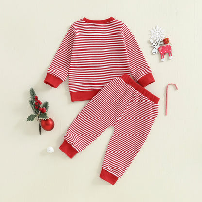 Baby Boy Christmas Tractor Outfit – Fall/Winter – Striped Sweatsuit Set