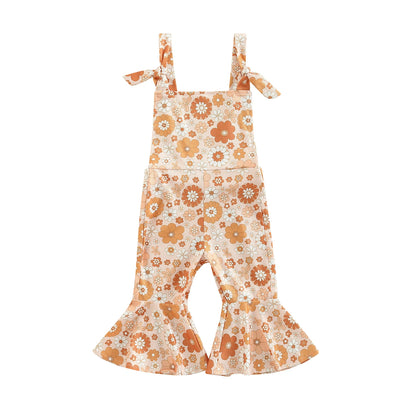 Toddler Baby Kid Girl Romper Sleeveless Off Shoulder Flower Print Loose Long Ruffle Romper