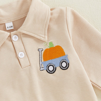 Toddler Baby Boy Pumpkin Lapel Sweatshirt – Halloween/Fall – Long Sleeve Pullover