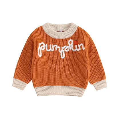 Toddler Baby Halloween Sweaters Long Sleeve Round Neck Ghost/Letter Embroidery Knit Tops Sweatshirts