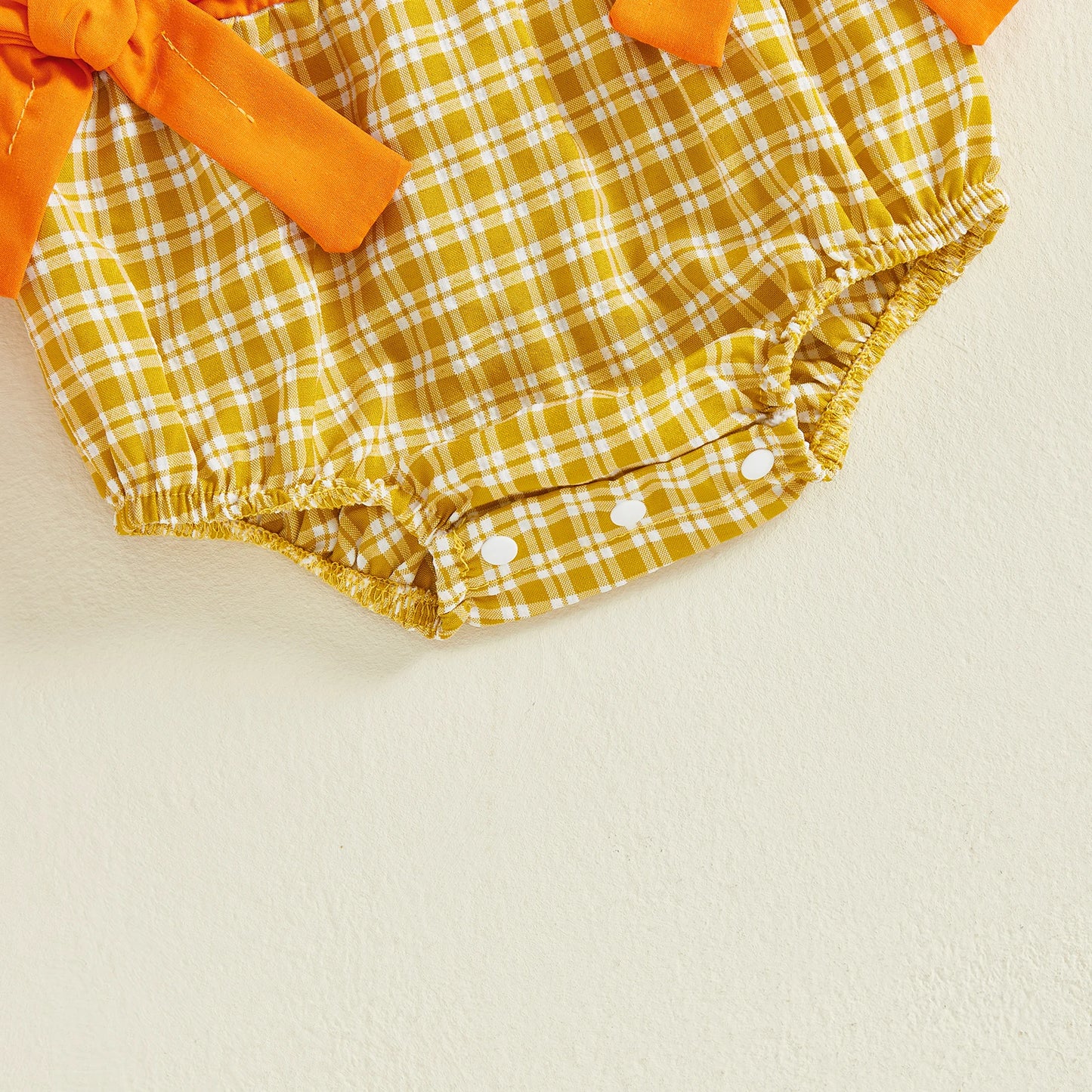 Baby Girl Pumpkin Plaid Romper – Fall/Spring – Infant/Toddler Playsuit