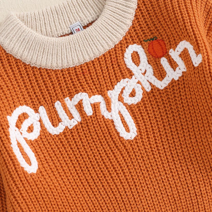 Toddler Baby Halloween Sweaters Long Sleeve Round Neck Ghost/Letter Embroidery Knit Tops Sweatshirts