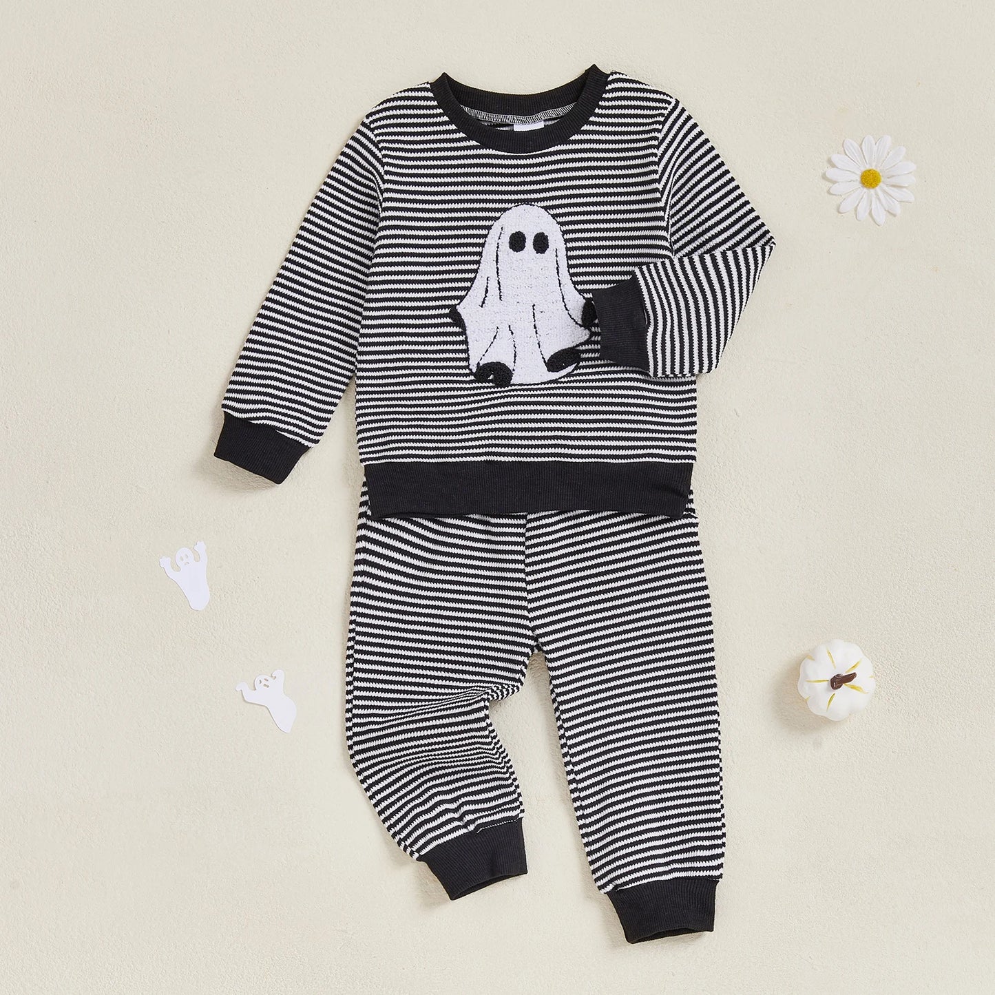 Baby Boy Ghost Striped Sweatshirt & Pants – Halloween