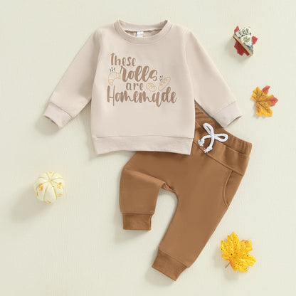 Baby & Toddler Thanksgiving Outfit – Fall – Long Sleeve Top & Elastic Pants 2‑Piece Set