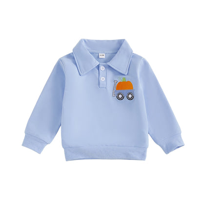 Toddler Baby Boy Pumpkin Lapel Sweatshirt – Halloween/Fall – Long Sleeve Pullover