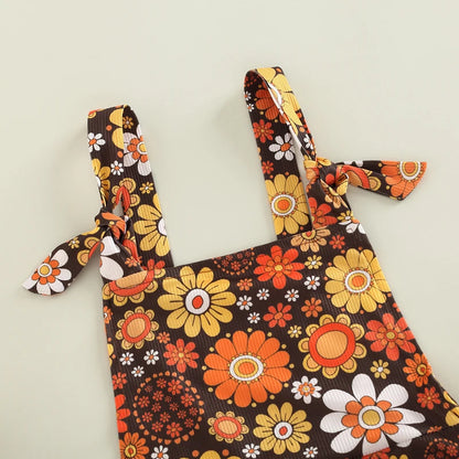 Toddler Baby Kid Girl Romper Sleeveless Off Shoulder Flower Print Loose Long Ruffle Romper