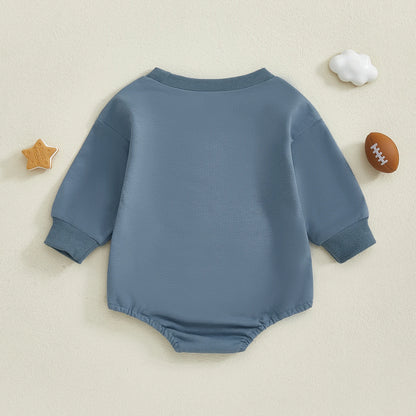 Baby Boy Football Romper – "1st Year Down" Long Sleeve Jumpsuit – Infant Toddler Outfit for Fall, Spring, Baby Shower Gifts