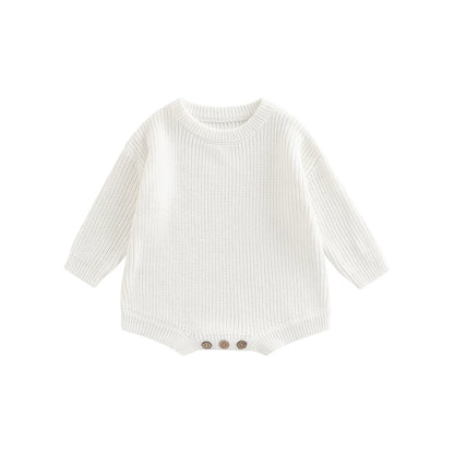 Gender Neutral Baby Toddler Knit Round Neck Long Sleeve Bodysuit